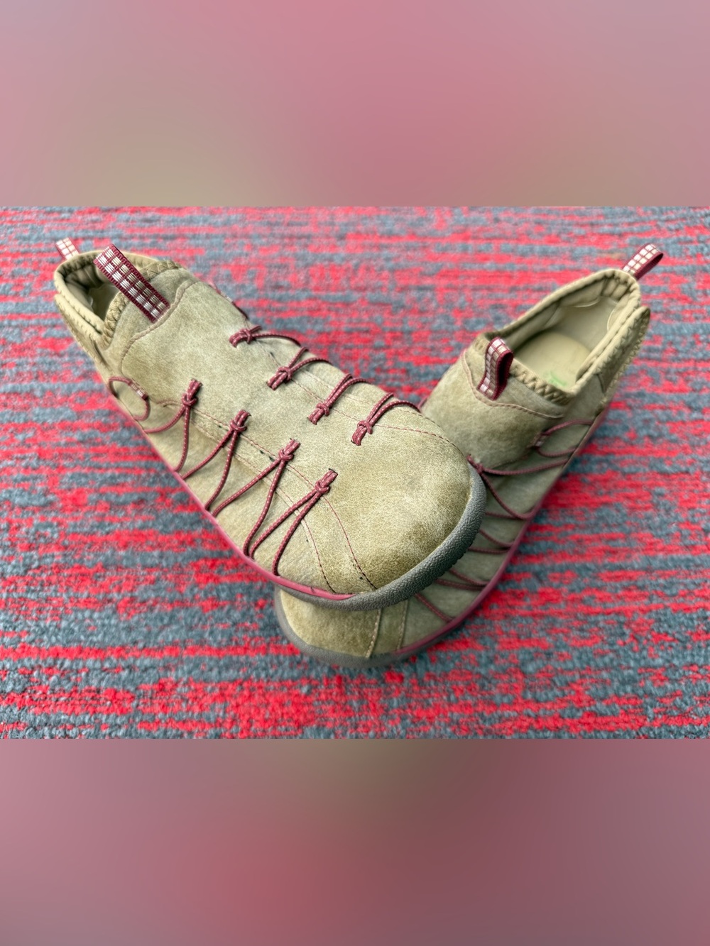 Jambu Spirit Encore Vegan Suede Slip On Trail Sneakers Green Wine Size 7M